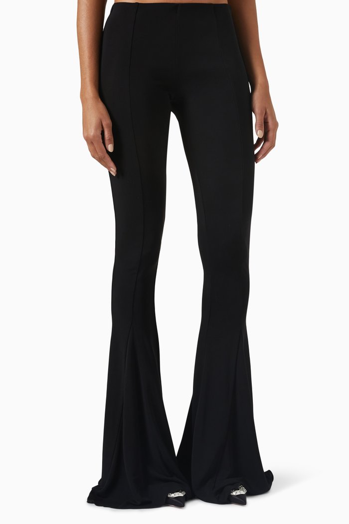 Flared High-rise Pants in Viscose, Black