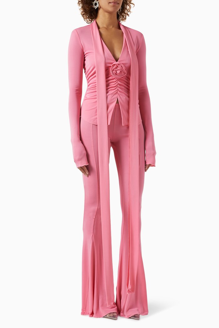 

Ruched Floral-applique Blouse in Viscose Jersey, Pink