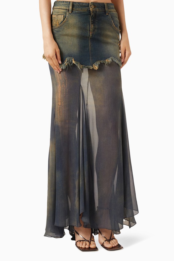 

Maxi Skirt in Denim & Chiffon, Multicolour