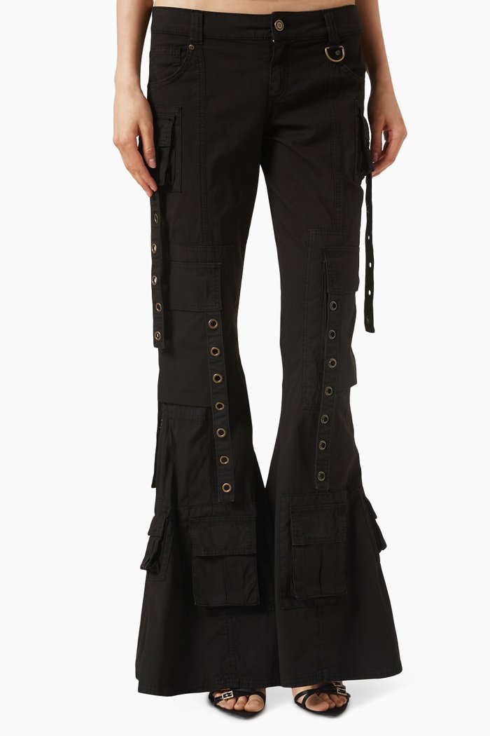 

Bell-bottom Eyelet Pants in Denim, Black