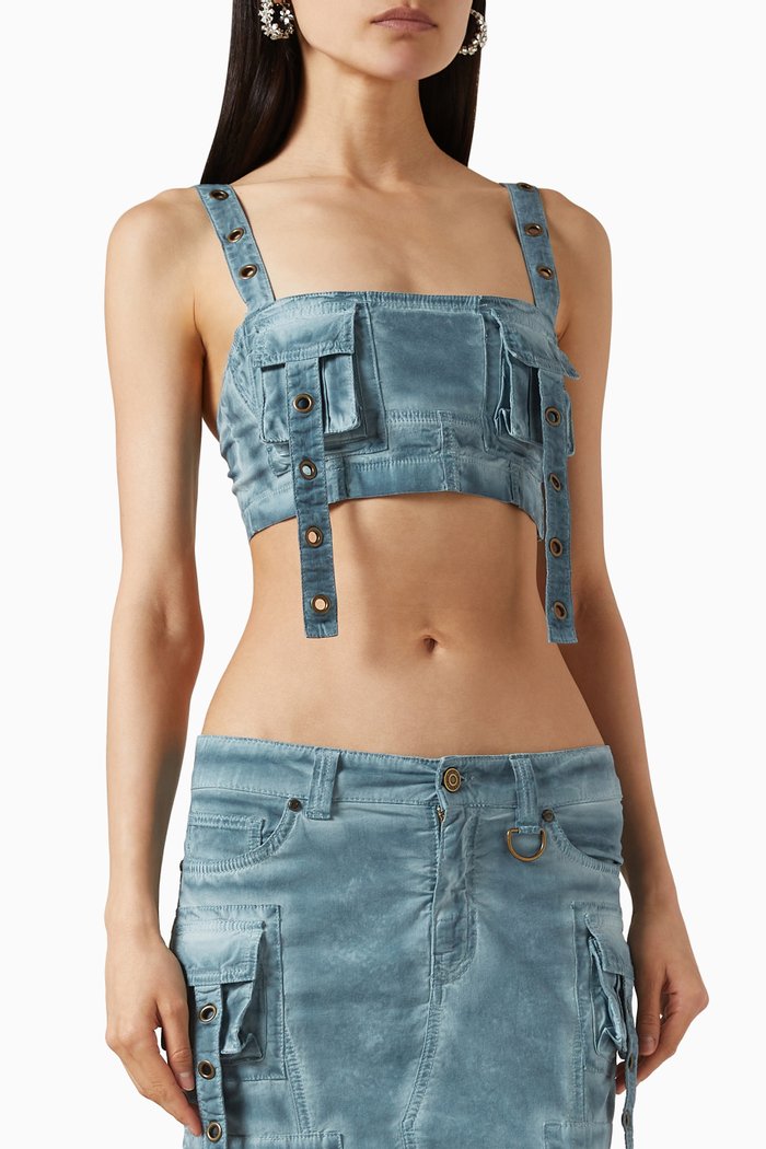 

Pocket Crop Top in Denim, Blue