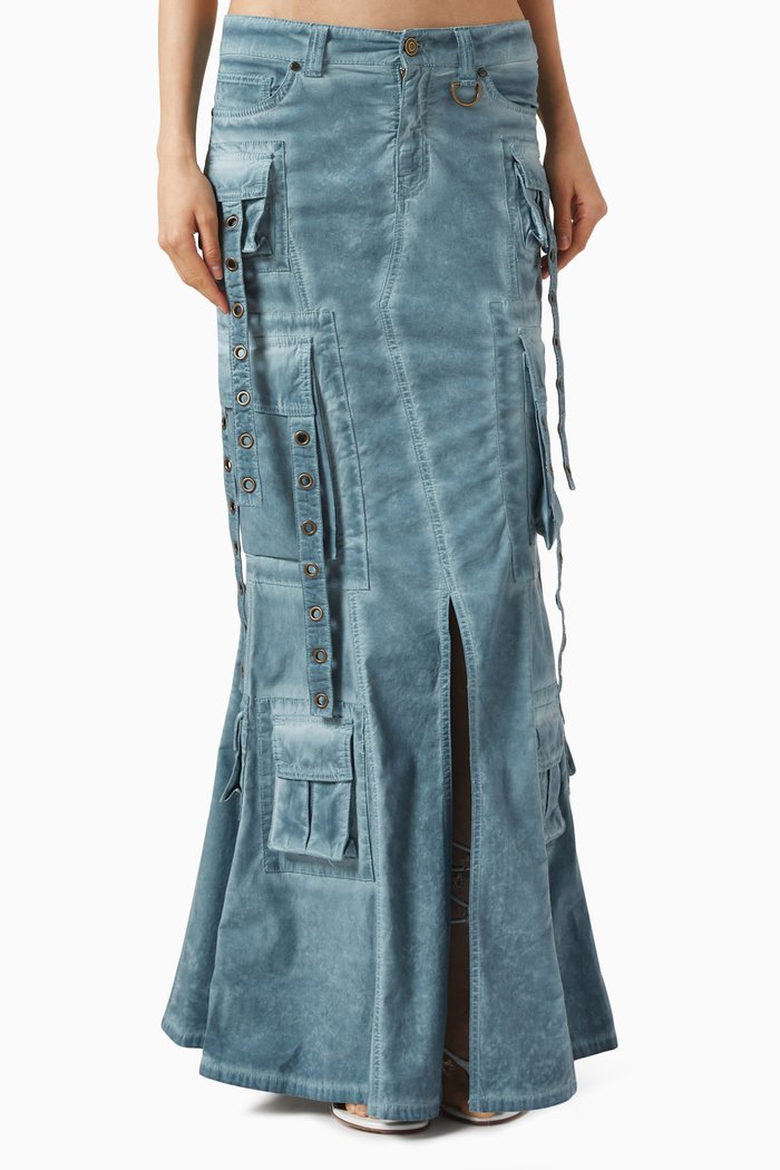 

Low-rise Eyelet Maxi Skirt in Denim, Blue
