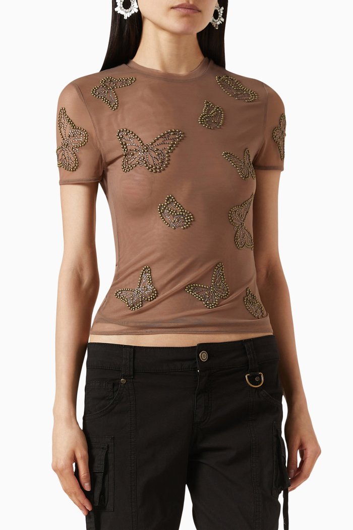 

Embroidered T-shirt in Tulle, Neutral
