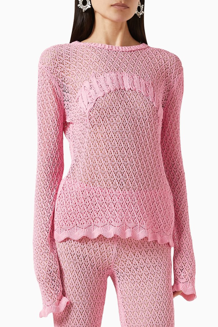 

Crochet-knit Sheer Top in Viscose-blend, Pink