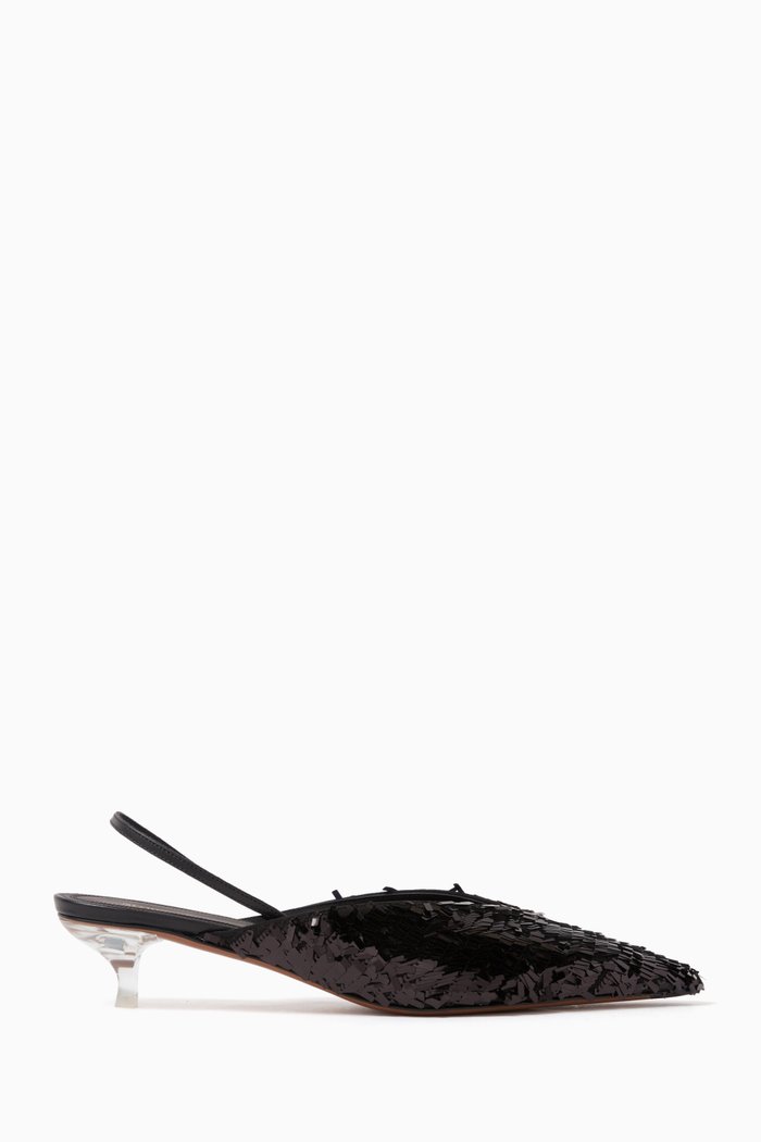 Irena 40 Slingback Pumps in Sequinned Leather, Black