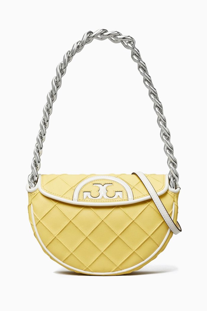 

Mini Fleming Crescent Shoulder Bag in Nappa, White