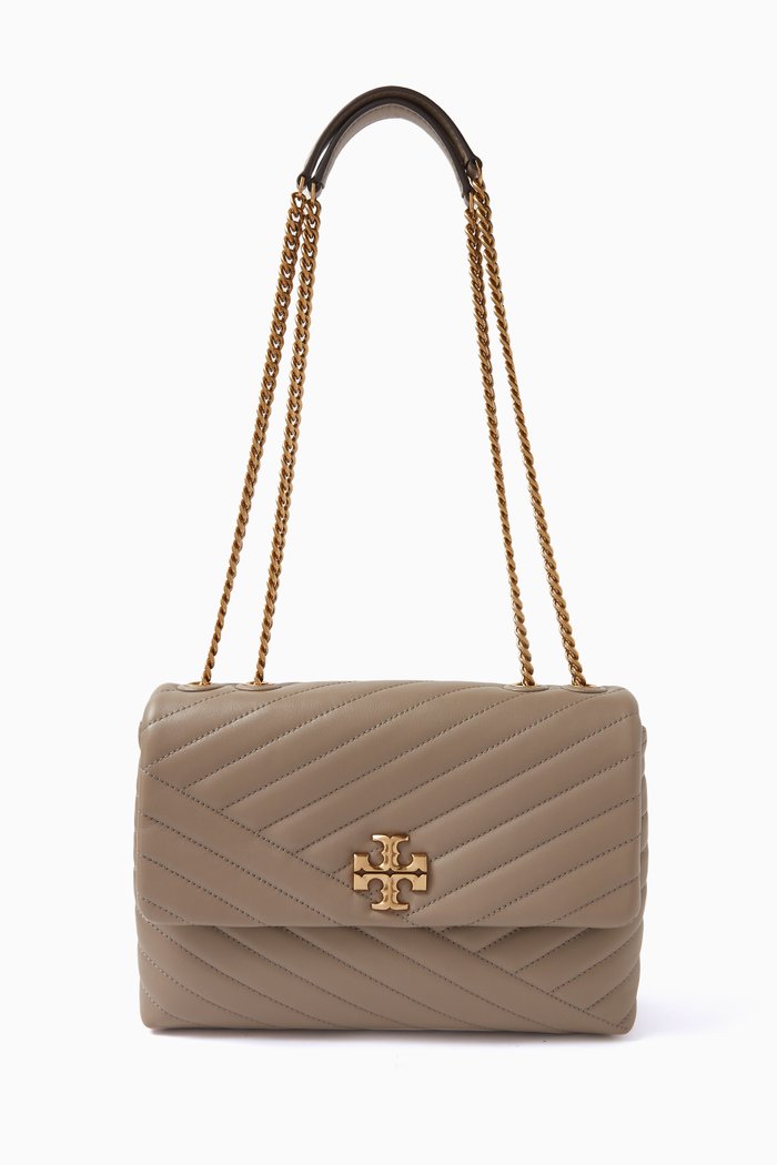 

Kira Convertible Quilted Shoulder Bag in Leather, Grey