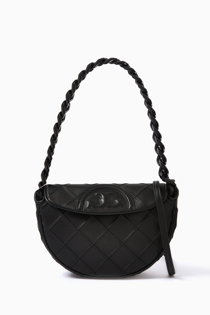 

Mini Fleming Crescent Shoulder Bag in Leather, Black