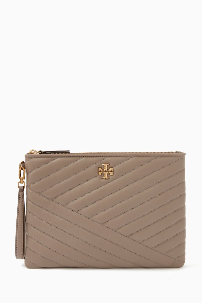 

Small Kira Chevron Pouch in Leather, Grey