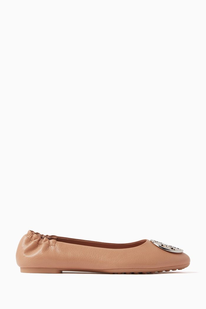 

Claire Round-toe Ballet Flats in Leather, Gold