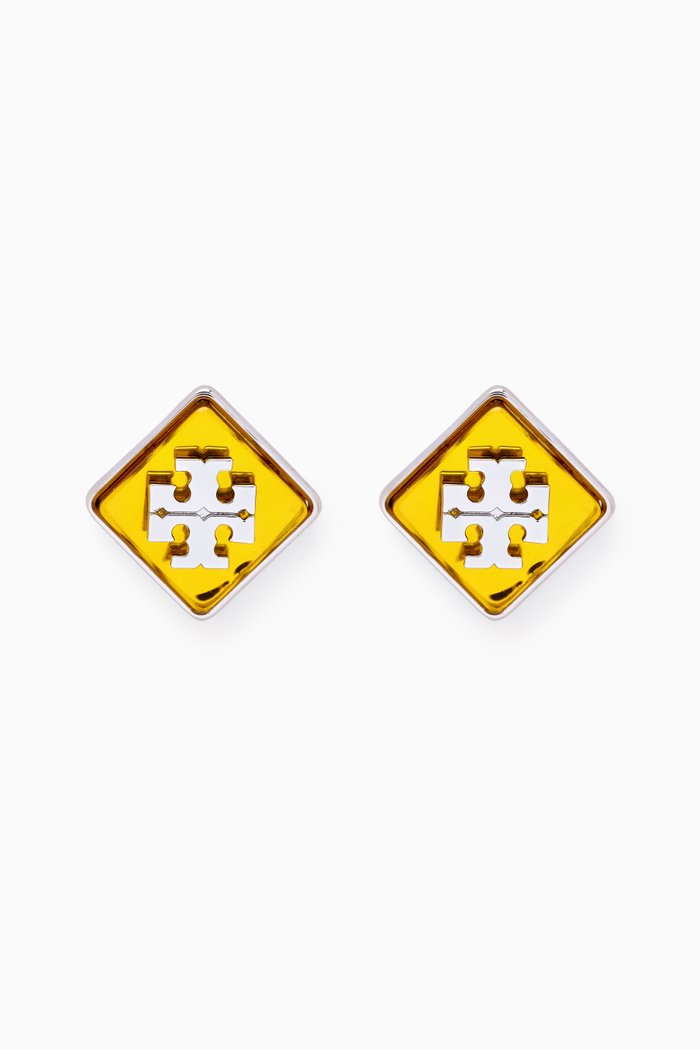 

Logo Resin Stud Earrings in Brass, Multicolour