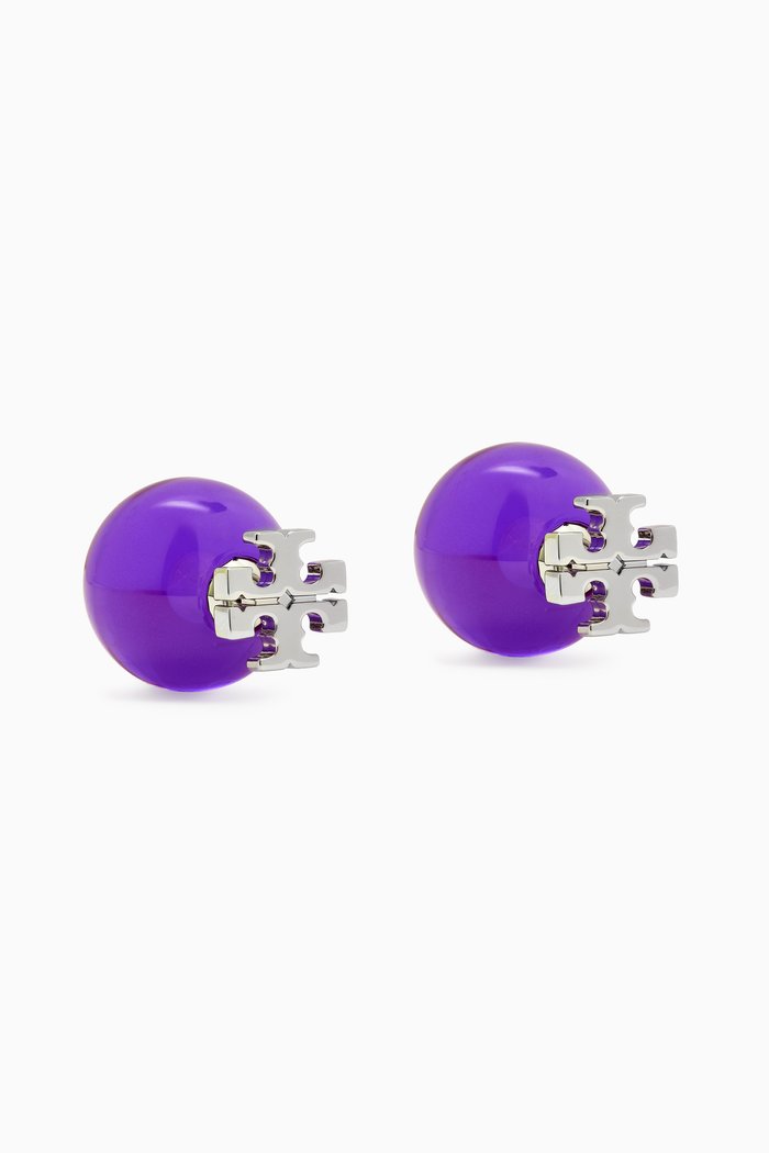 

Resin Logo Double-stud Earrings in Silver-plated Brass, Purple