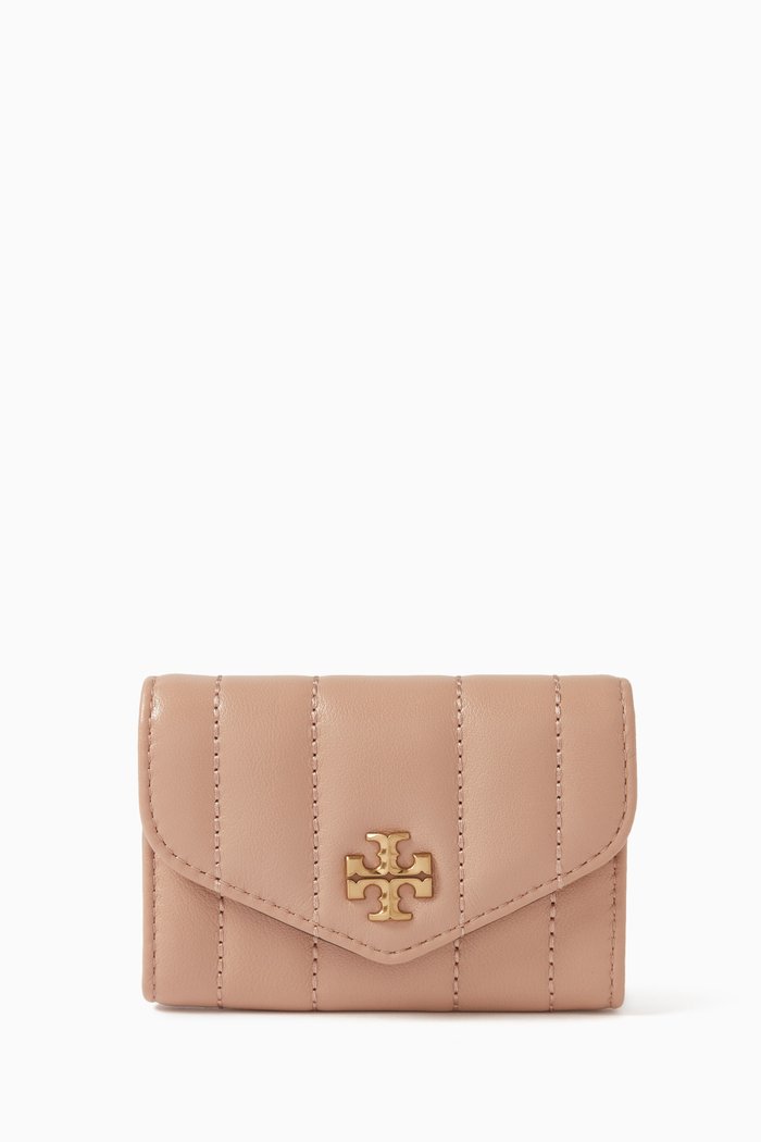

Kira Flap Card Case in Quilted Leather, Neutral