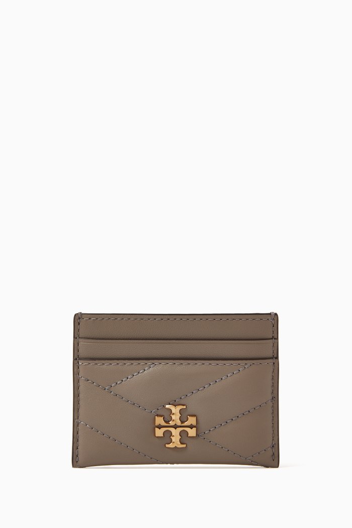 

Kira Chevron Card Case in Quilted Leather, Grey