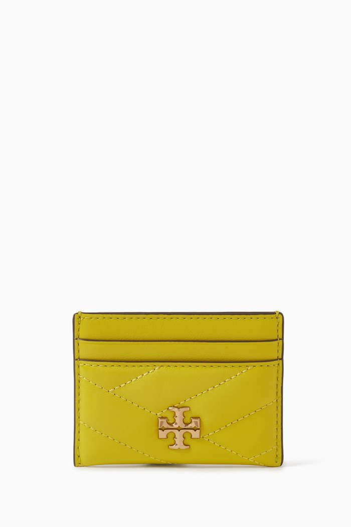 

Kira Chevron Card Case in Quilted Leather, Green