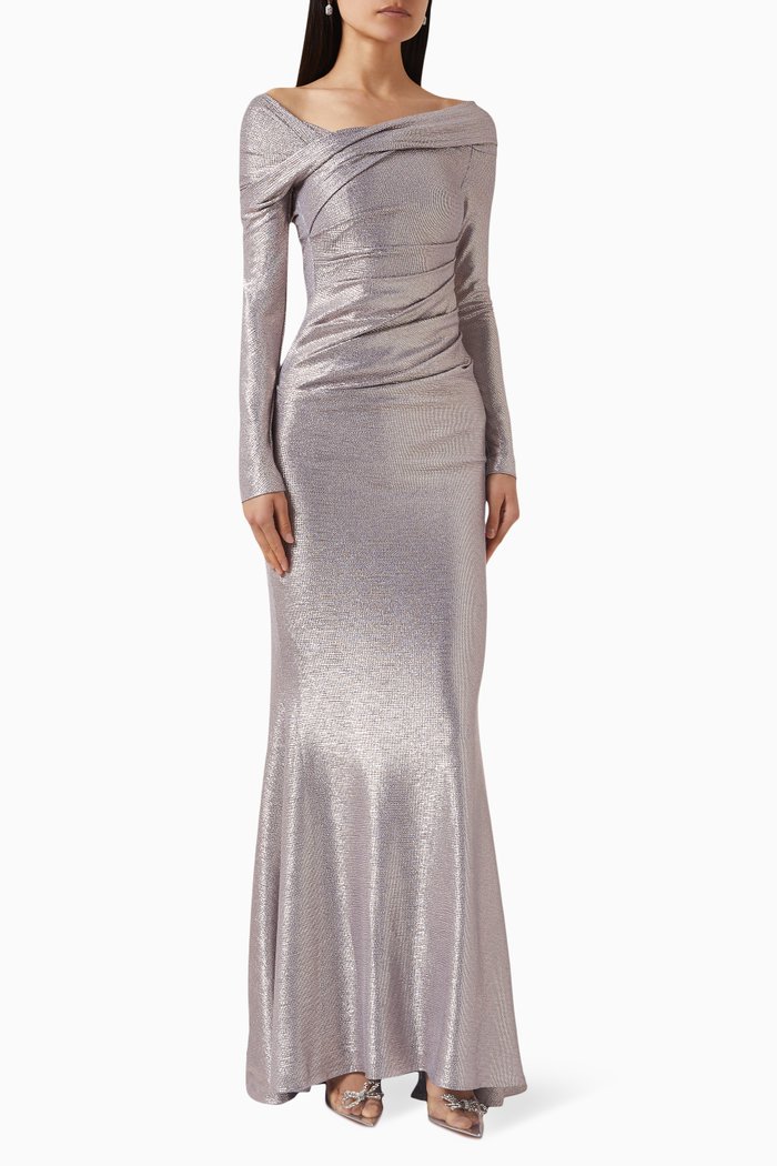 

Draped Maxi Dress in Mirrorball Stretch-fabric, Purple