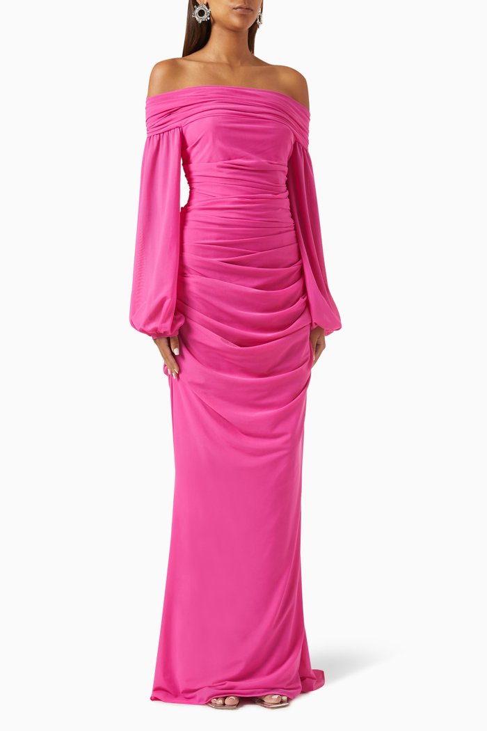 

Off-shoulder Draped Maxi Dress in Stretch-tulle, Pink