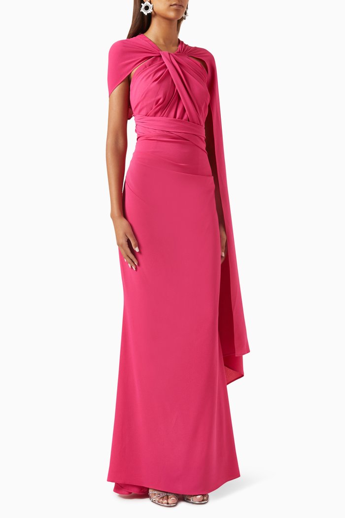 

Draped Cape Maxi Dress in Stretch-crespina, Pink