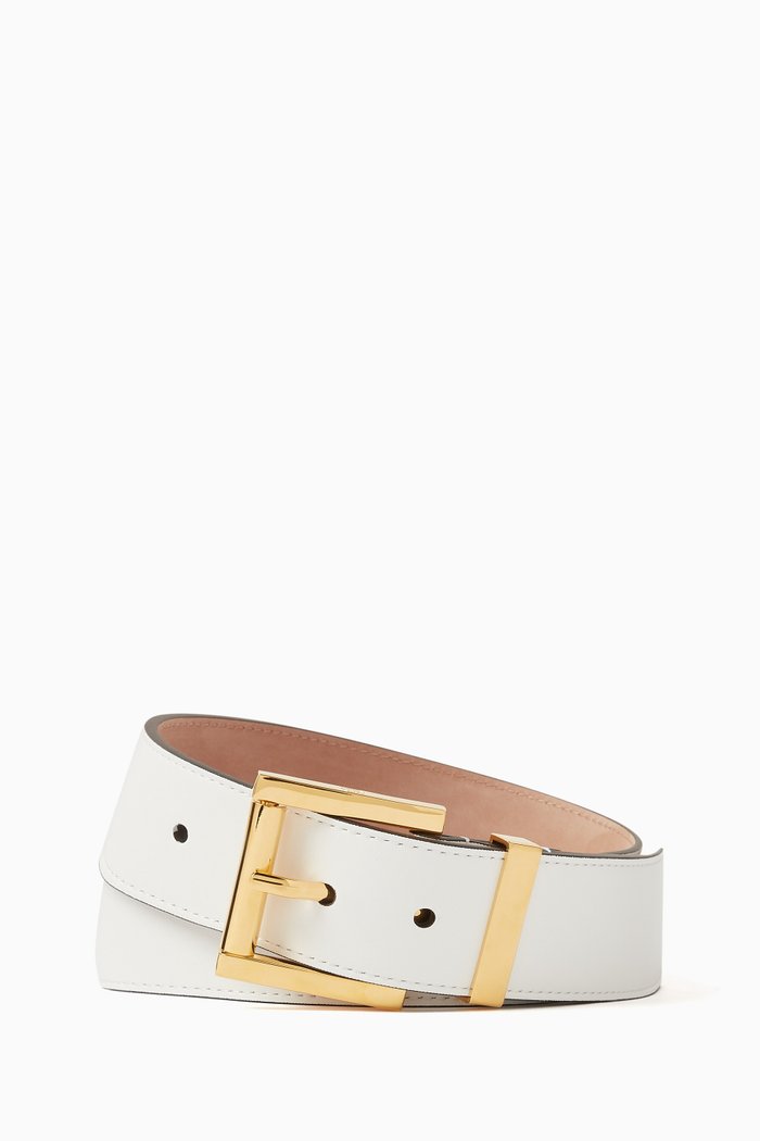 Roller Buckle Belt in Leather, White