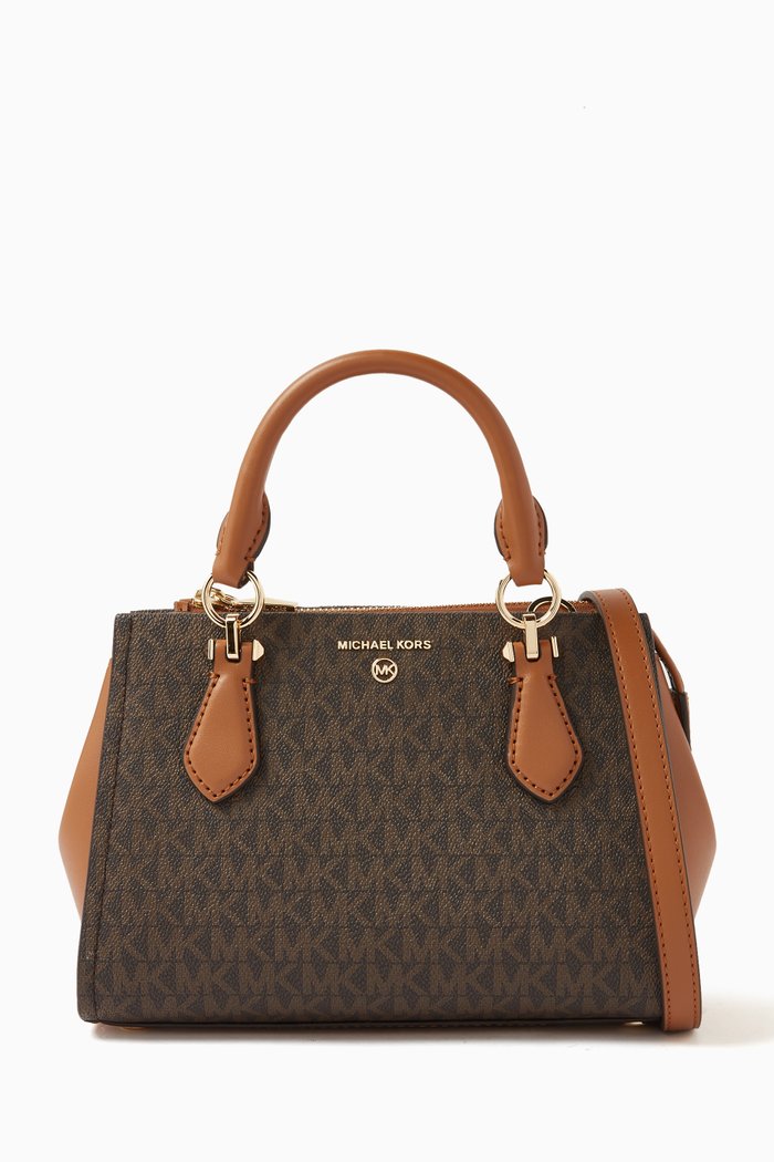Marilyn Small Crossbody Bag in Signature Logo Canvas, Brown