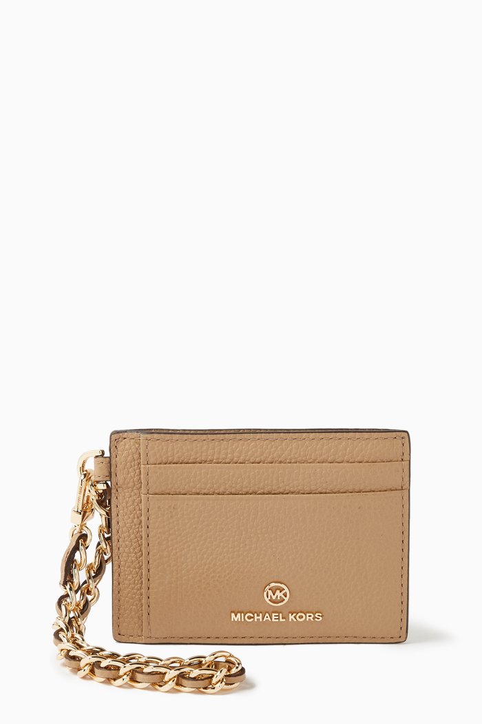 

Jet Set Charm Chain Card Case in Pebbled Leather, Brown