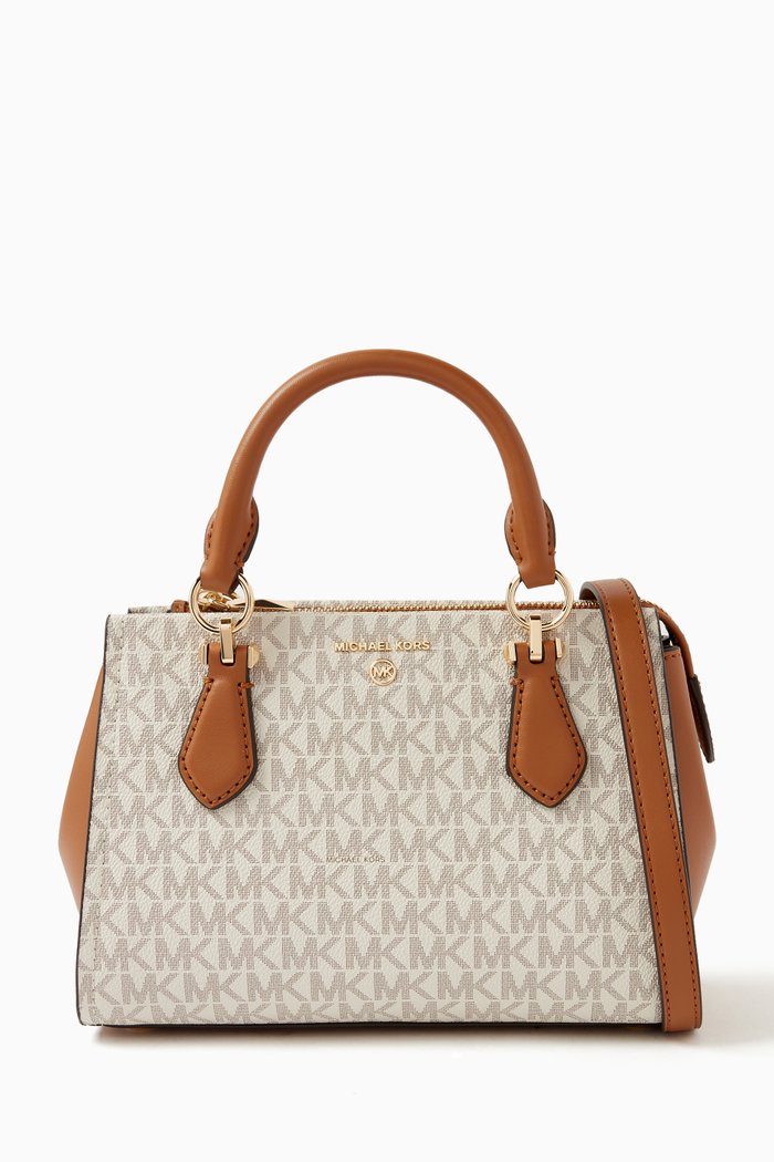 

Marilyn Small Crossbody Bag in Signature Logo Canvas, Neutral