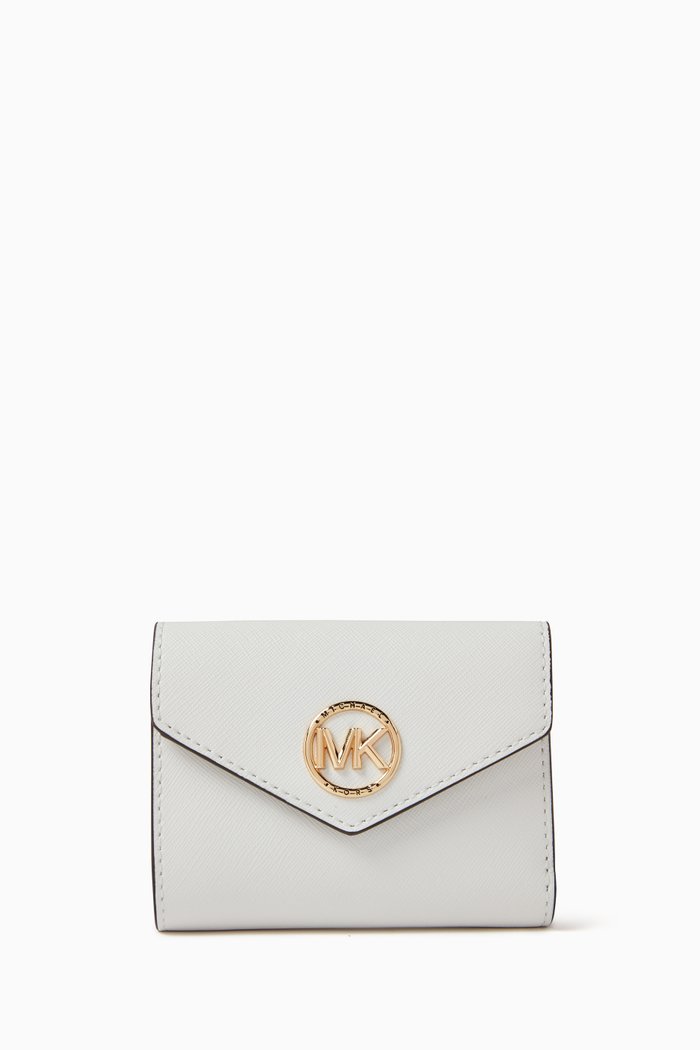 

Greenwich Medium Tri-fold Envelope Wallet in Saffiano Leather, White