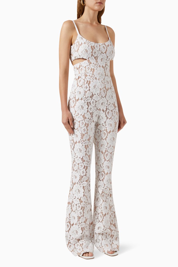 

Cutout Lace Jumpsuit in Eyelet Cotton, White