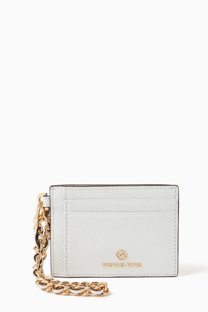 

Jet Set Charm Chain Card Case in Pebbled Leather, White
