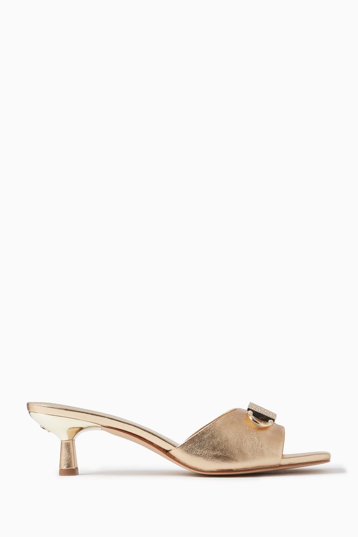 

Amal Kitten Heel Sandals in Metallic Leather, Gold