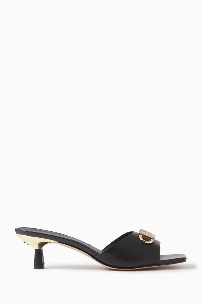 

Amal Kitten Heel Sandals in Leather, Black