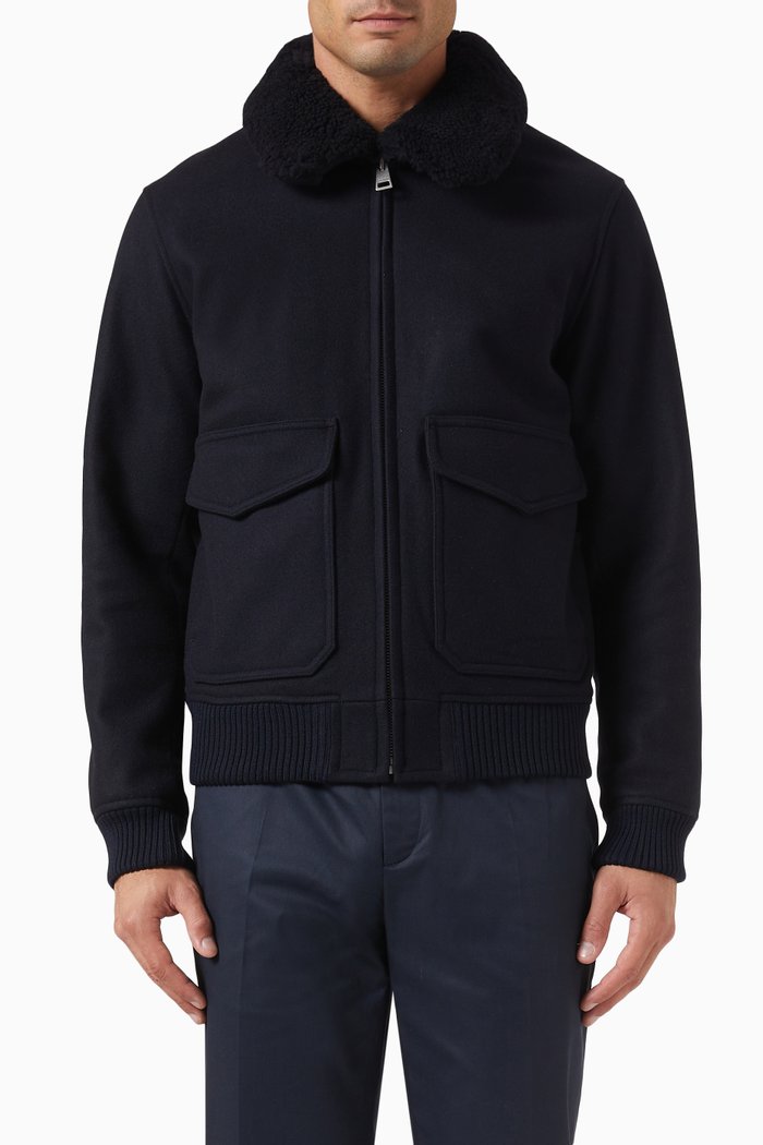 

Collared Aviator Jacket in Wool-blend, Blue
