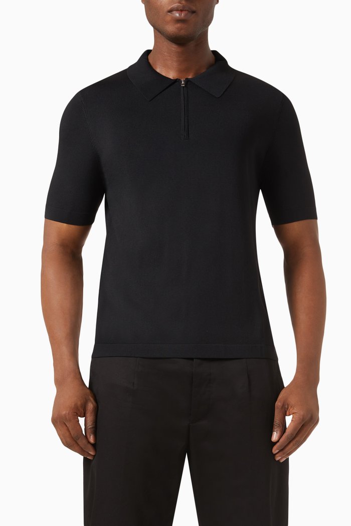

Half-zip Polo Shirt in Viscose-blend, Black