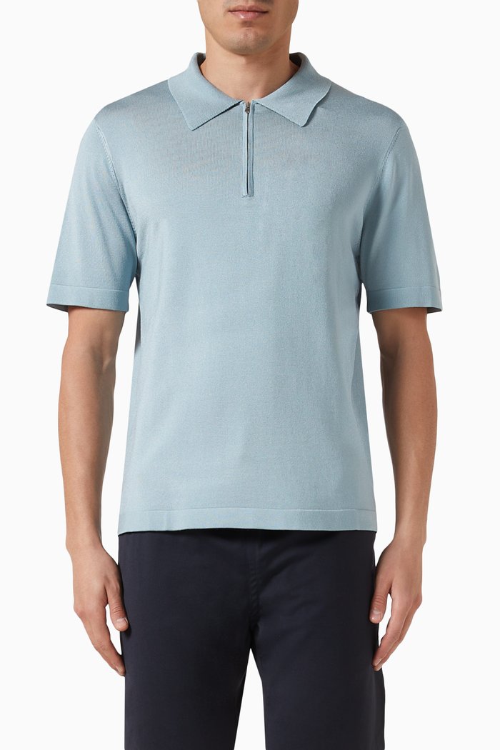 

Half-zip Polo Shirt in Viscose-blend, Blue
