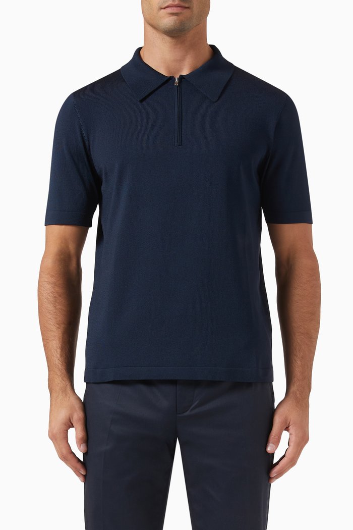 Half-zip Polo Shirt in Viscose-blend, Blue