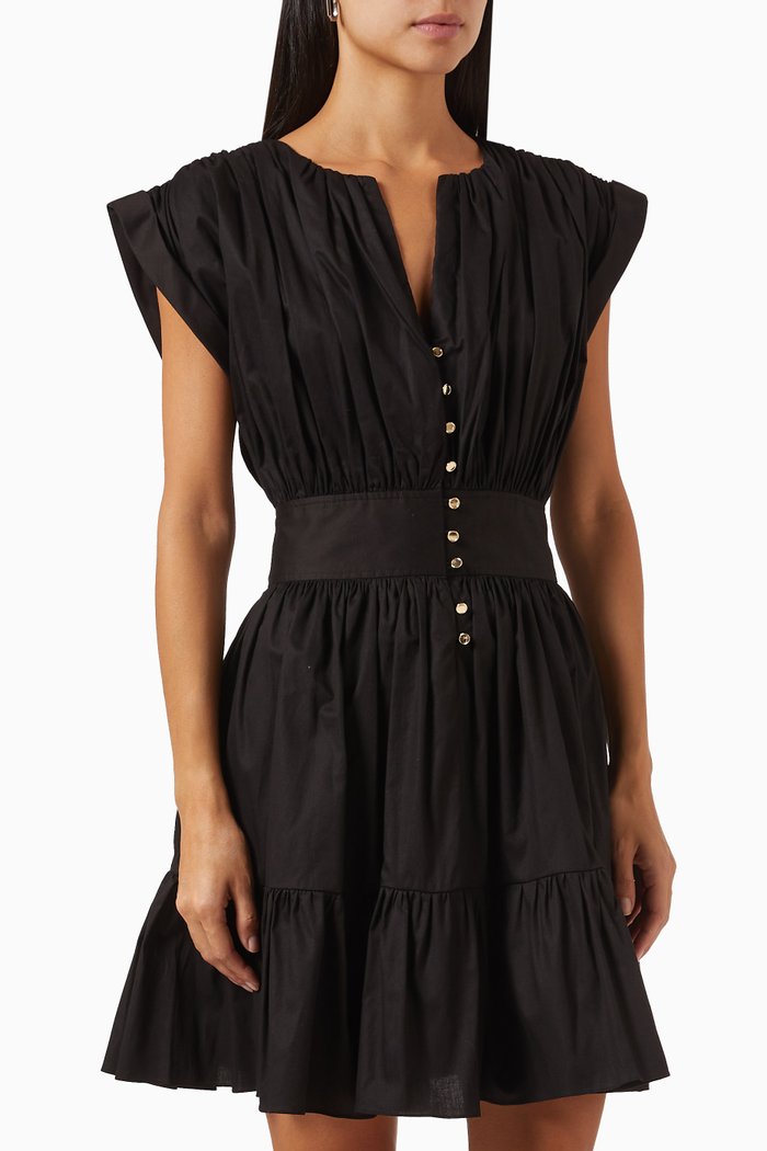 

Amethyste Gathered Mini Dress in Cotton-poplin, Black