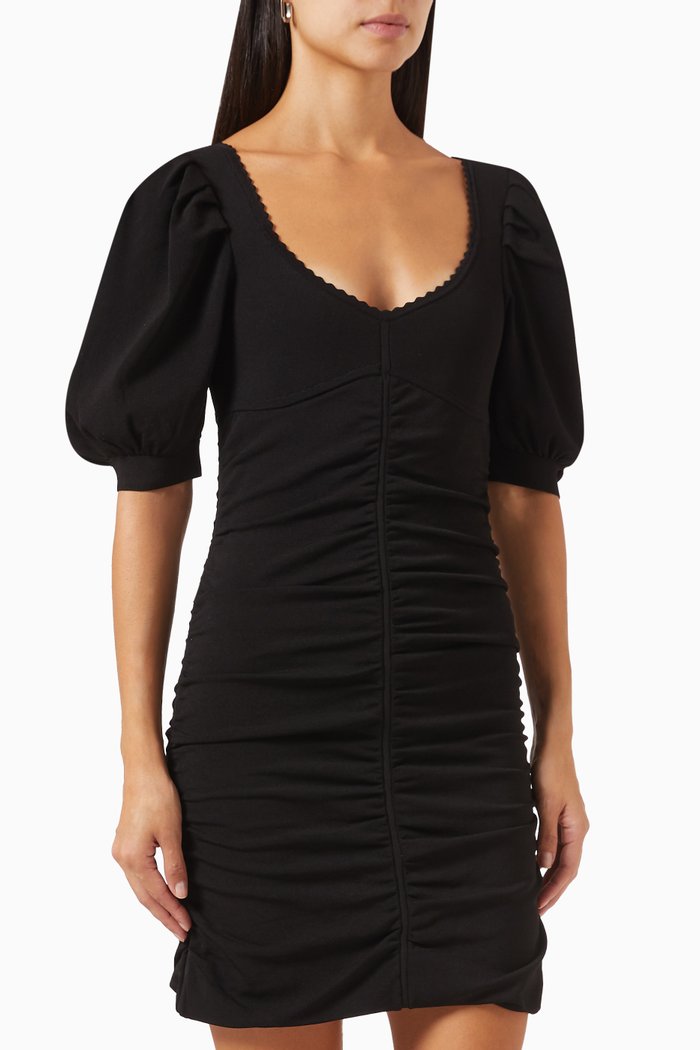 Poitou Ruched Mini Dress in Viscose-knit Blend, Black