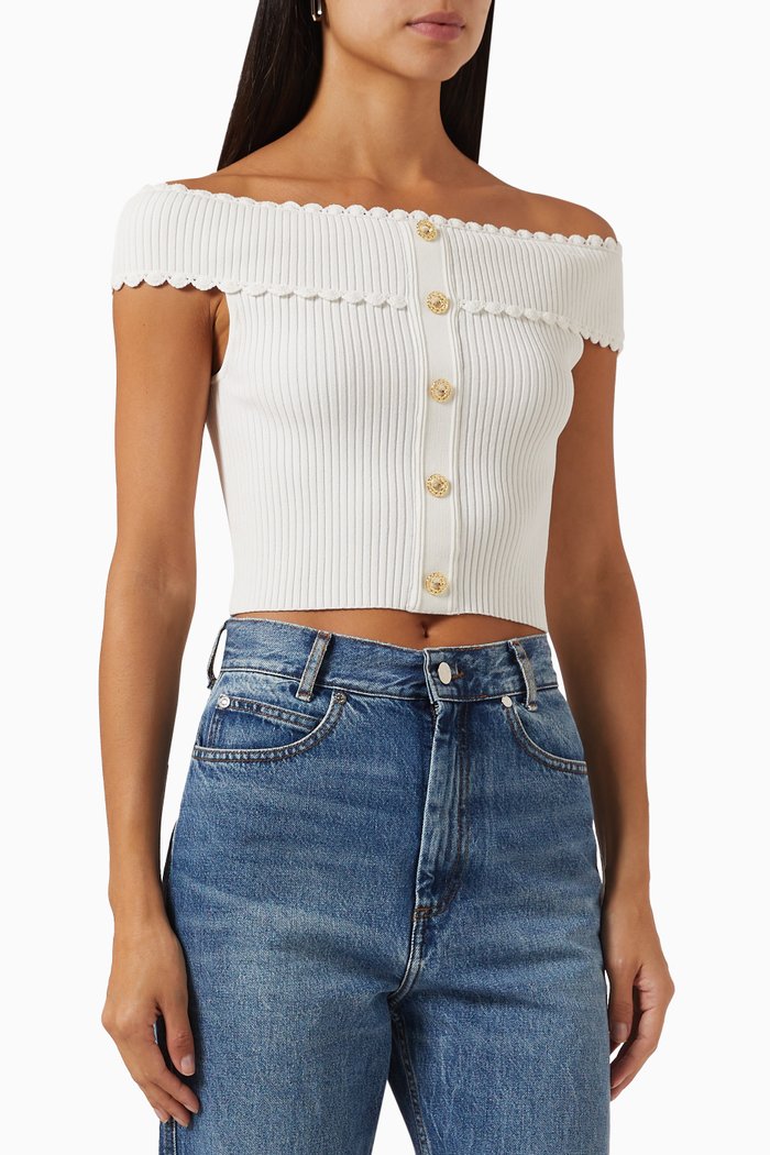 

Bergame Off-shoulder Crop Top in Viscose-knit, White