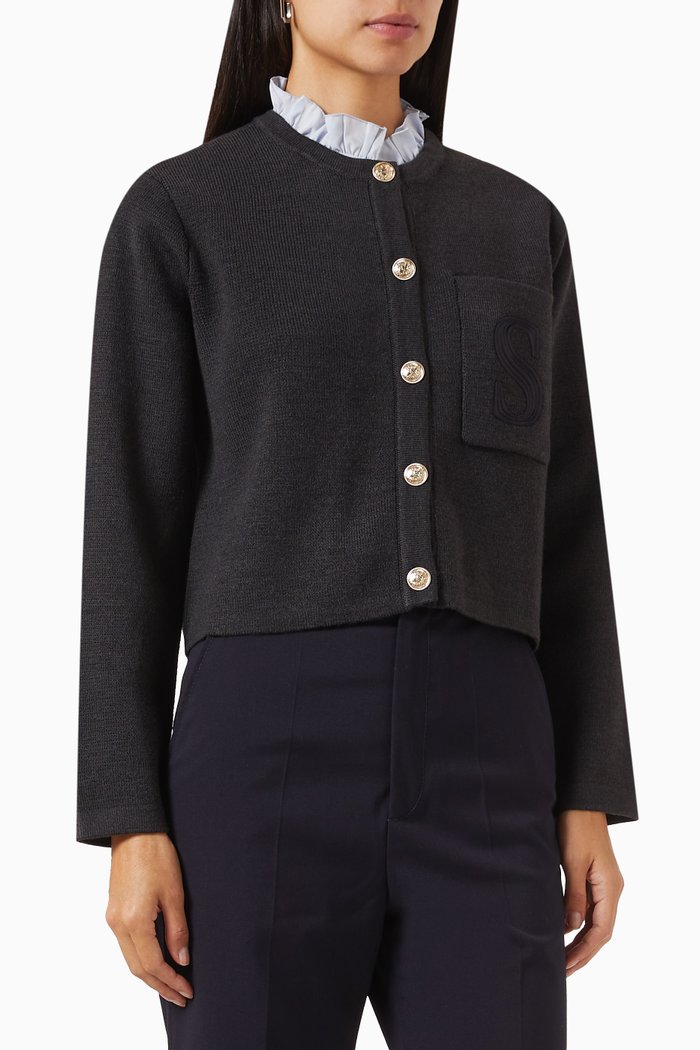 

Meunier Cardigan in Wool-blend Knit, Grey