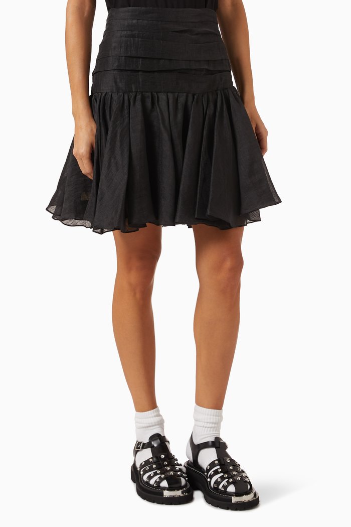 

Amazonite Ruffled Mini Skirt in Linen-blend, Black