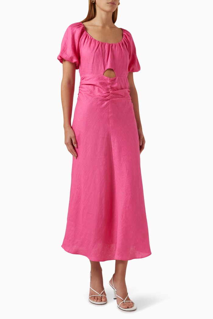 Selena Midi Dress in Linen, Pink