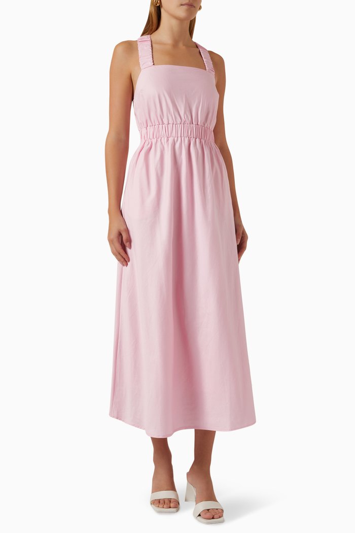 

Lora Cross-back Midi Dress in Cotton, Pink