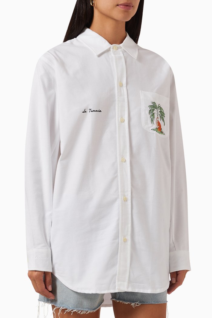 

Le Tamarin Embroidered Lounge Shirt in Cotton, White