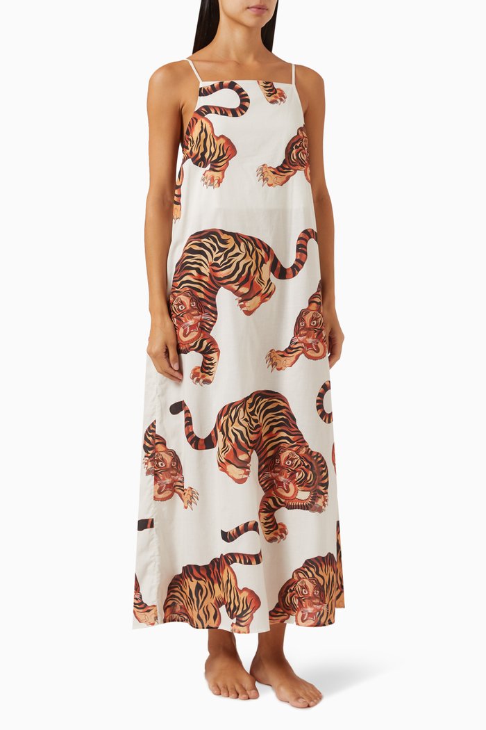 

Rayas-print Square-neck Nightie in Organic Cotton, Neutral