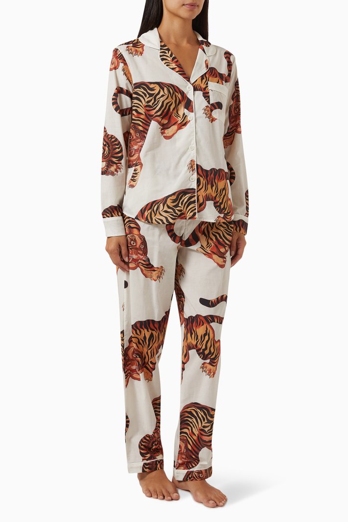 

Rayas-print Long-sleeve Pyjama Set in Cotton, Neutral