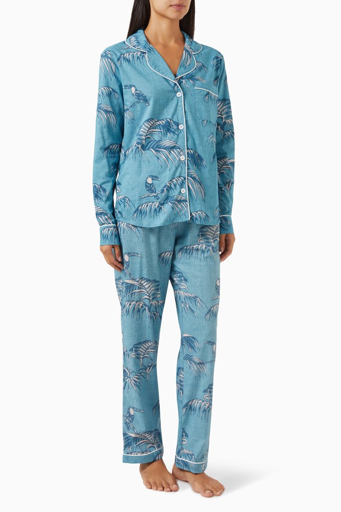 

Bocas Long-sleeve Pyjama Set in Cotton, Blue