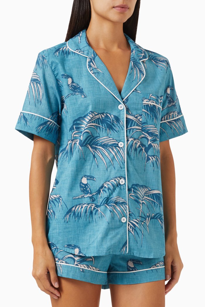 

Bocas-print Short-sleeve Pyjama Set in Cotton, Blue