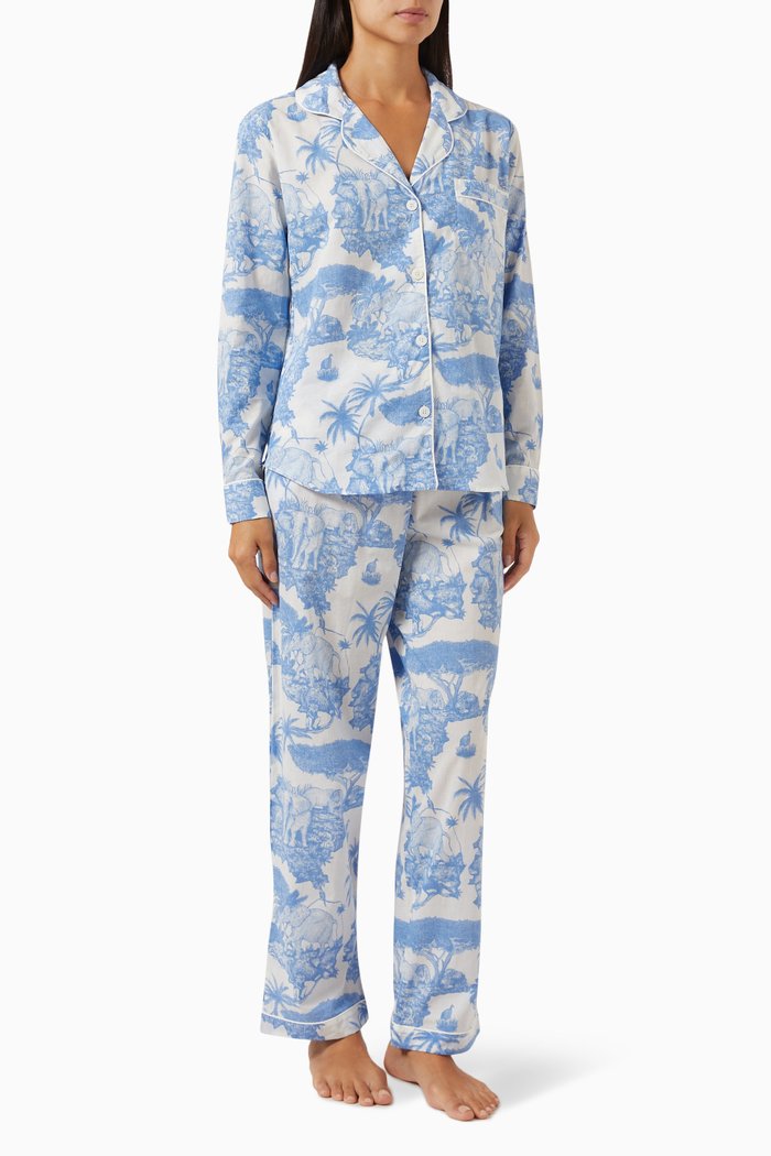 

Loxodonta-print Long-sleeve Pyjama Set in Cotton, Blue