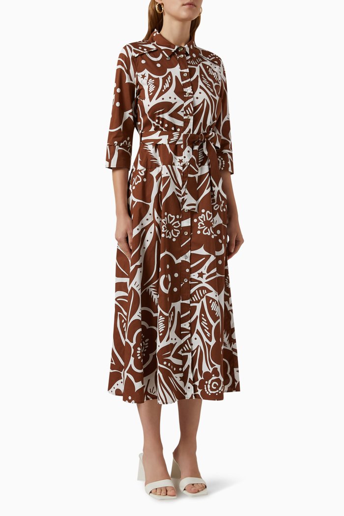 

Frida Midi Dress in Stretch Cotton, Brown