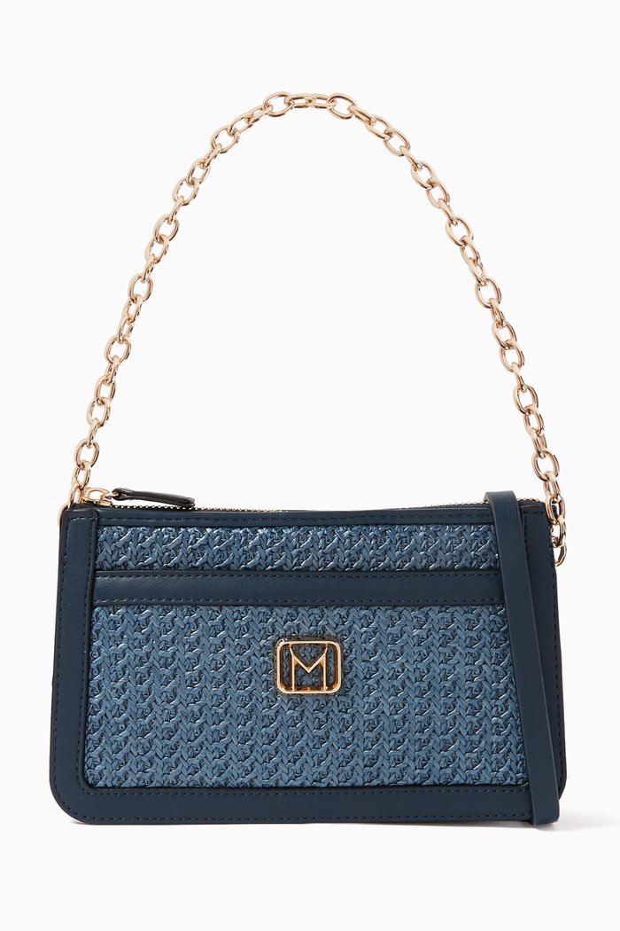 

Elmina Chain-linked Shoulder Bag in Woven Synthetic, Blue